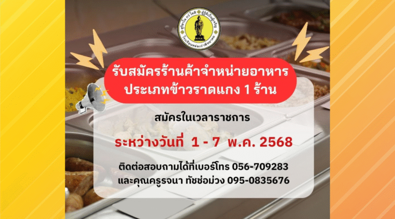 ประกาศรับสมัครร้านค้าจำหน่ายอาหารในโรงเรียน ประจำปี 2568