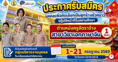 โรงเรียนหล่มเก่าพิทยาคม รับสมัครคัดเลือกลูกจ้างชั่วคราวตำแหน่งครูอัตราจ้าง สาขาวิชาเอกภาษาจีน 1 อัตรา